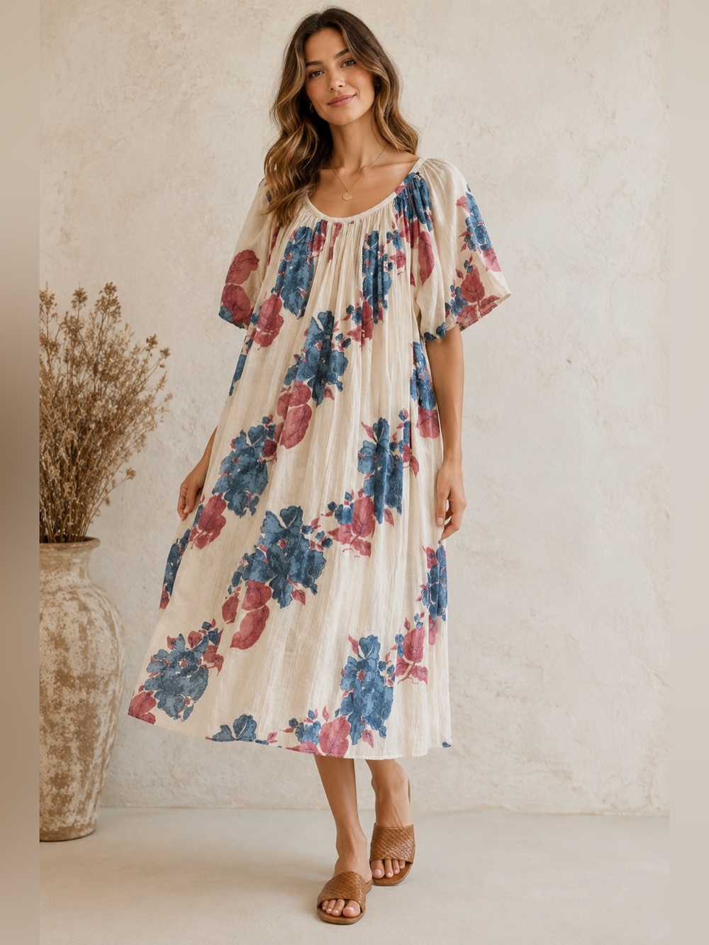 Vintage Floral Prairie Midi Dress Cottagecore Boho Made in Greece Prairie Fairy